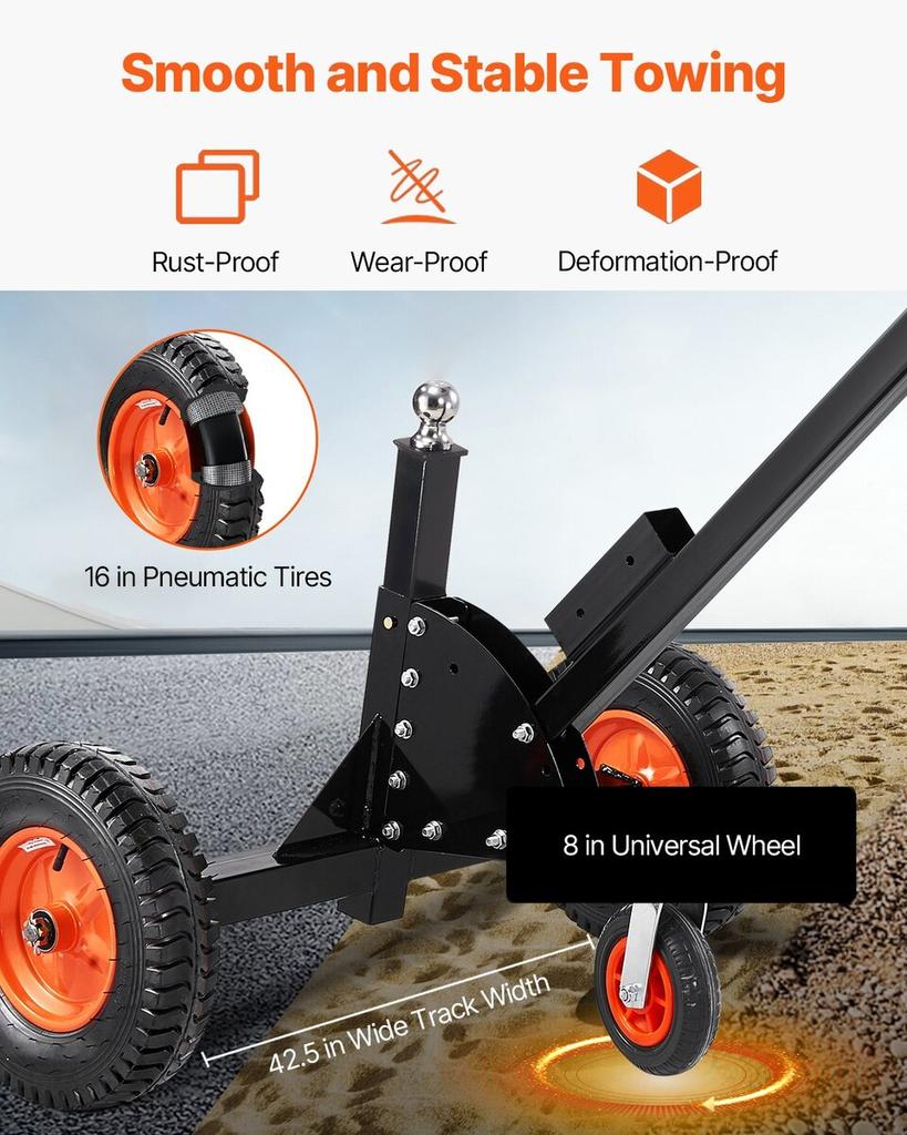 1500lbs 2-in-1 Trailer Dolly 22 and 26 In Adjustable Height 2in Ball with Caster