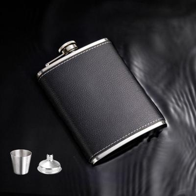 Wine Kettle 8 Oz Leather Texture Hip Flask Stainless Steel Leakproof Flagon Thickened with Funnel and Cups Whiskey Flasks Travel