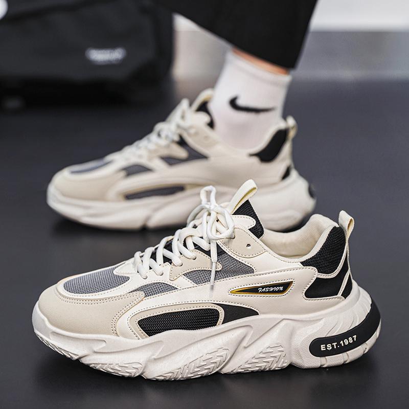 Thick Sole Versatile Clunky Sneaker for Men  New Trend Mesh Lace Up Breathable Casual Sports Shoes Increased Soft Soles