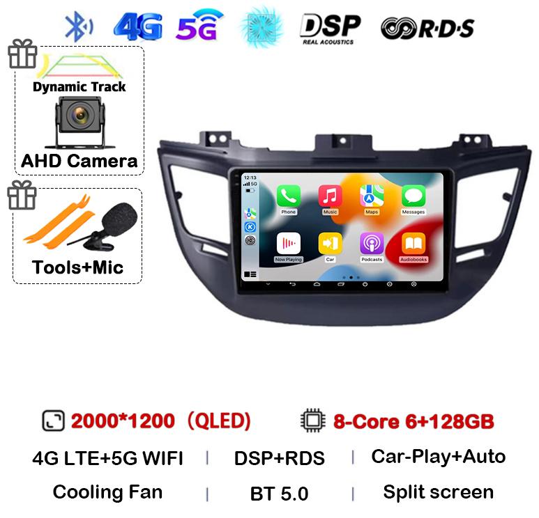 Android 14 Carplay Auto For Hyundai Tucson IX35 3 2015 2016 2017 2018 DSP 2Din Car Radio Multimedia Player GPS 4G+WIFI Stereo BT