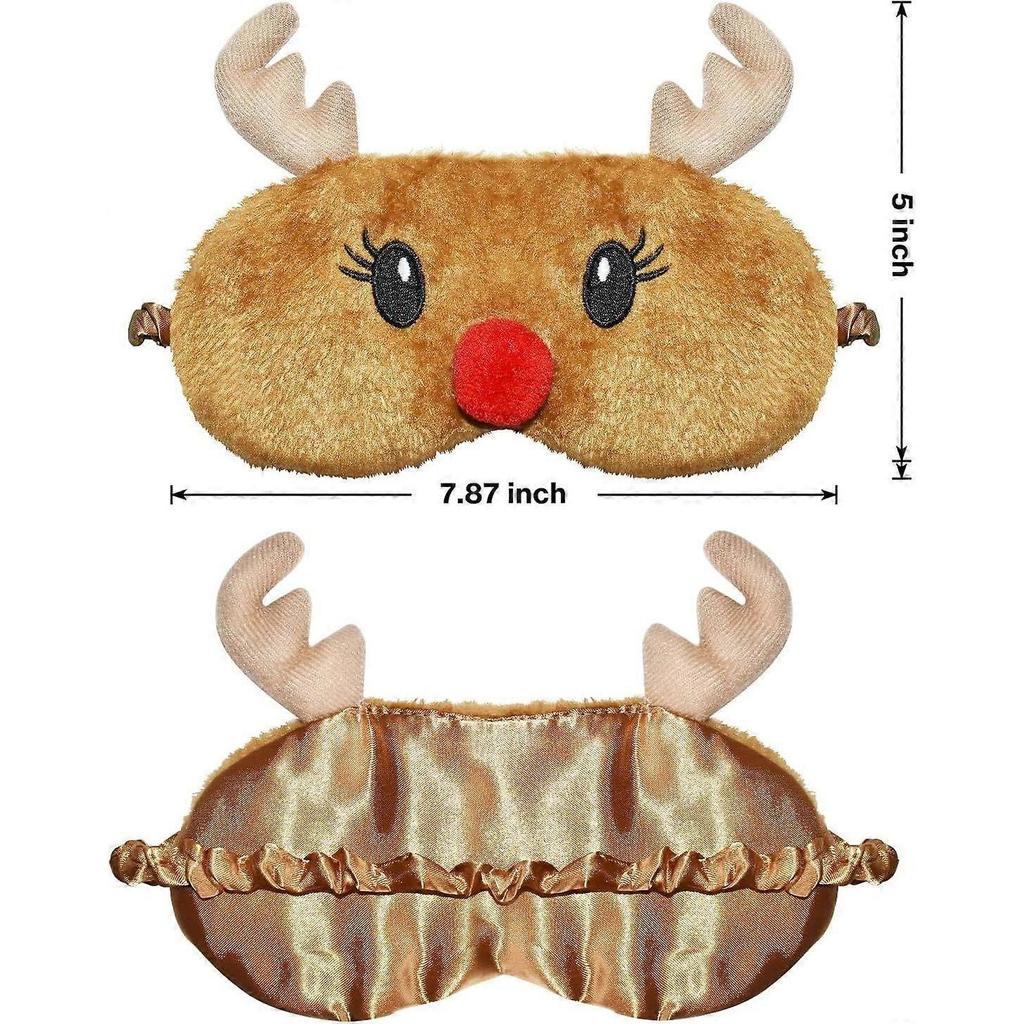 Christmas Reindeer Sleeping Mask Eye Mask Cute Animal Rudolph Sleep Mask Soft Plush Blindfold Funny Eye Cover Eyeshade for Kids Adults Girls Boys Wome