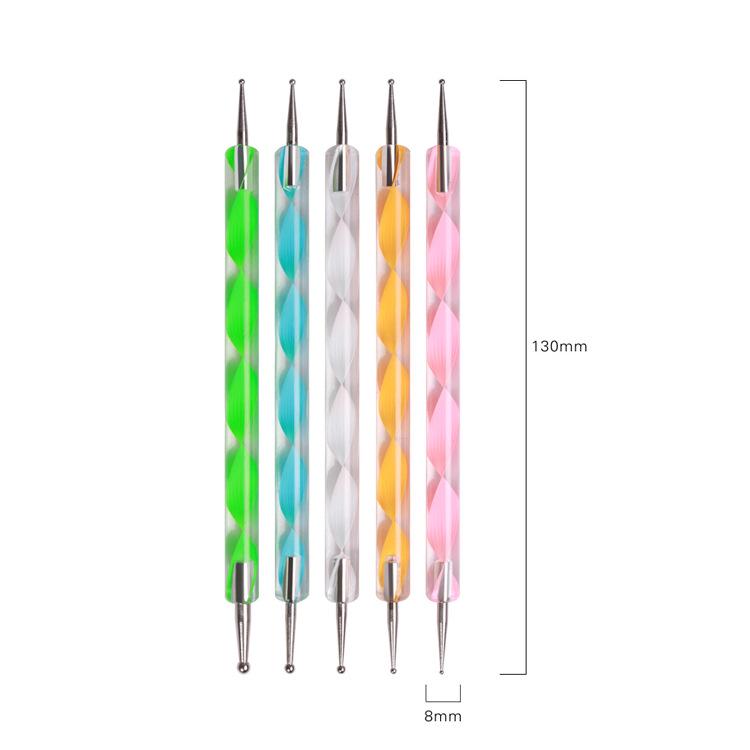 5-Piece Nail Art Spiral Rhinestone & Bead Picker Set - Double-Ended Pen for Pattern Painting & Gel Polish Application