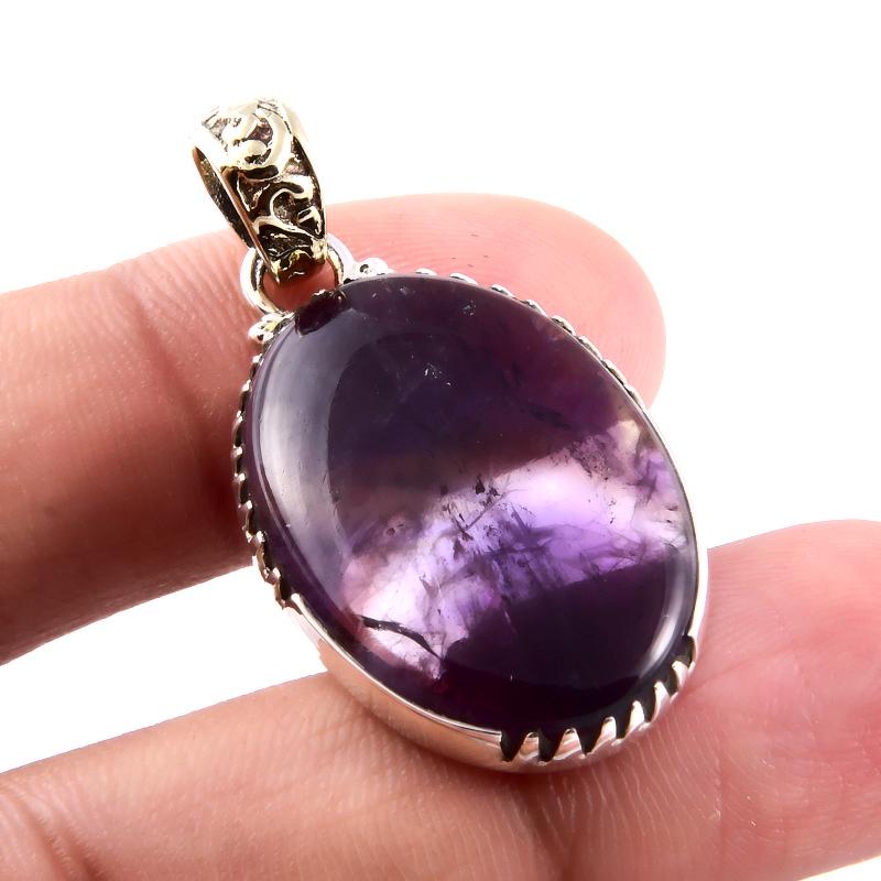 Natürlicher Cacoxenit-Edelstein, 925er Sterlingsilber, Geschenk, zweifarbiger Anhänger, 3,8 cm, n4n30