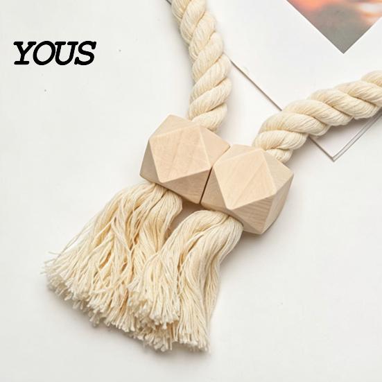 Easy Use Curtain Clips 1Pc Boho Magnetic Tieback, Twisted Rope Wooden Bead Decorative Fasteners Holders, Drapery Holdbacks for Bedroom