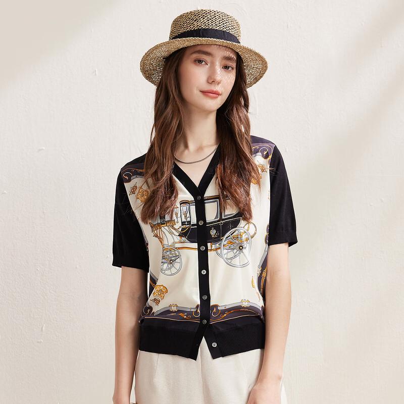 Zhaojun Women's Mulberry Silk Floral Print Knit Cardigan