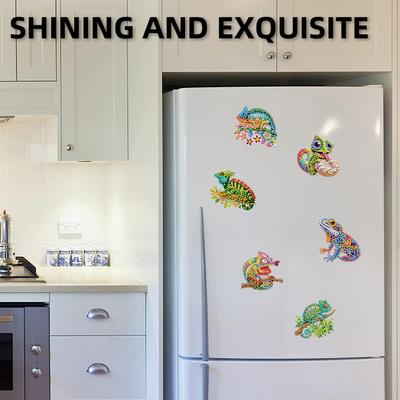 6Pcs Acrylic 2D Flat Diamond Art Fridge Magnet Diamond Art Magnets Decals Diamond Painting Fridge Magnet for Adults Beginners