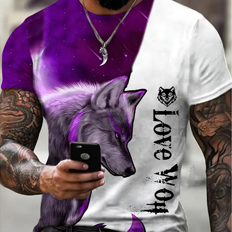 Men's Crew Neck Print Fierce Animal Pattern Oversized Men's Shirt Y2K Style Fashion Breathable Refreshing Short Sleeve