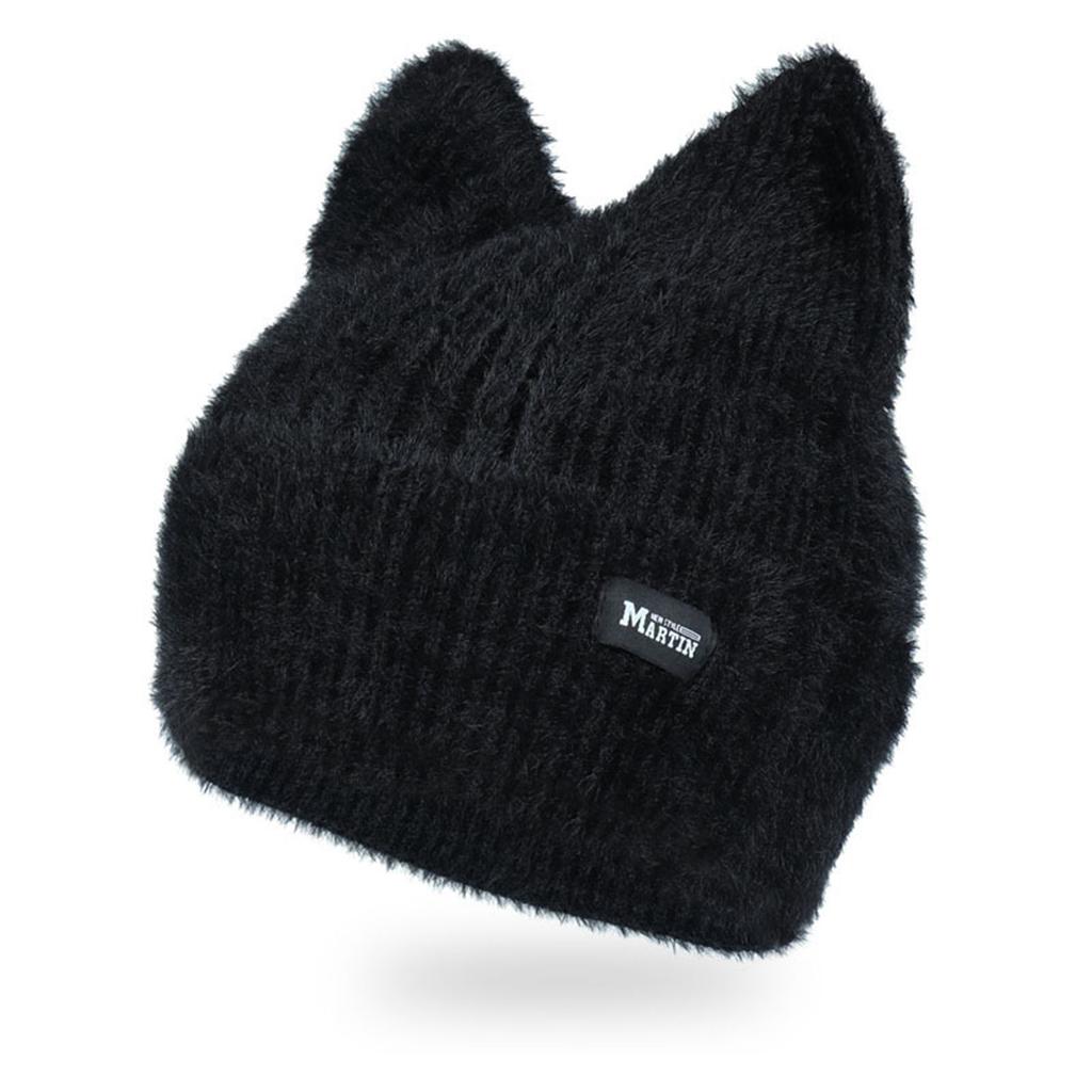 Y2K Crochet Hat for Women Winter Warm Beanie Cap Cute Cat Ear Hat for Teens Adult Cold Weather Windproof Hat Headdress