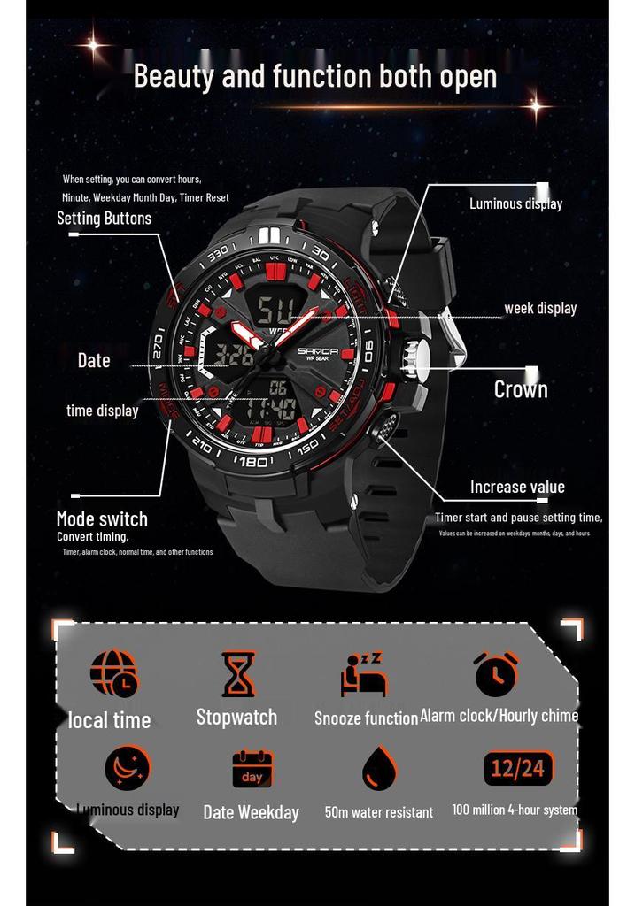 SANDA Men's Multifunction Waterproof Sports Watch