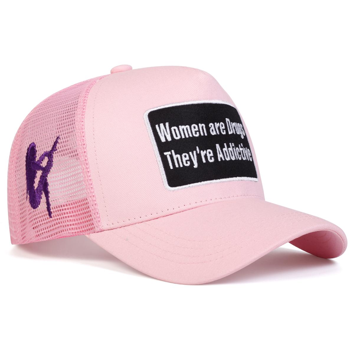 

Унисекс ОНИ ВЫЗЫВАЮТ ПРИВЫКАНИЕ Вышивка сетка хип-хоп бейсболка походные кепки Весна Лето Уличные досуговые шляпы Дорожные аксессуары для женщин мужчин розовый