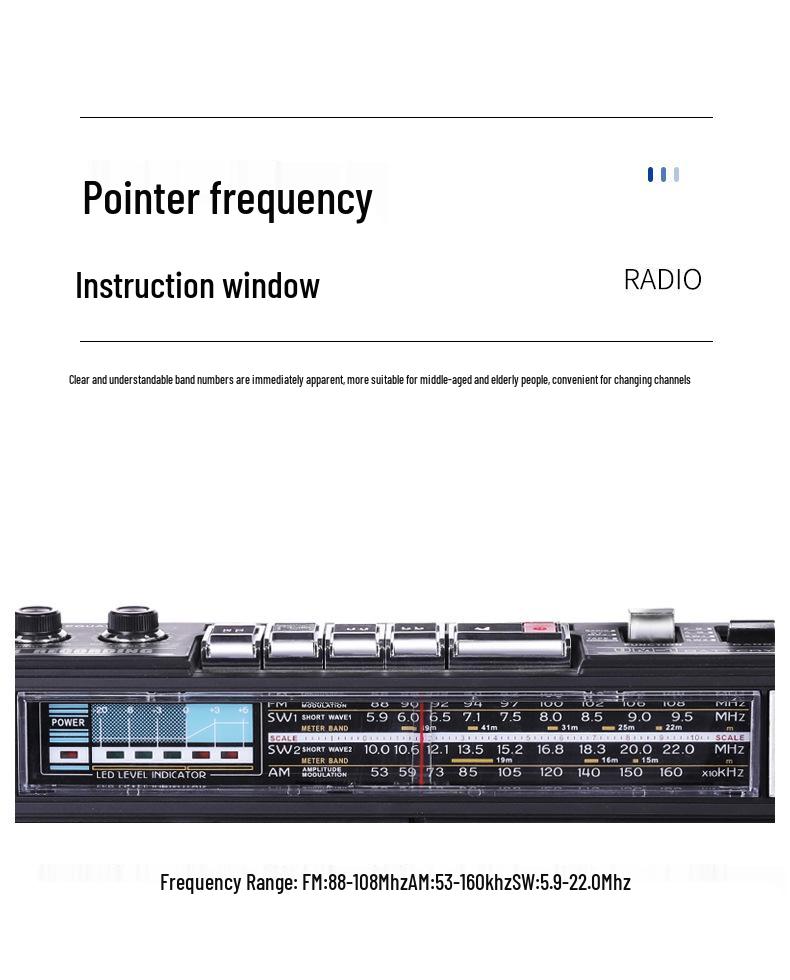Grid 919 Tragbares 4-Band-Radio mit Bluetooth, USB, SD und Kassettenrekorder