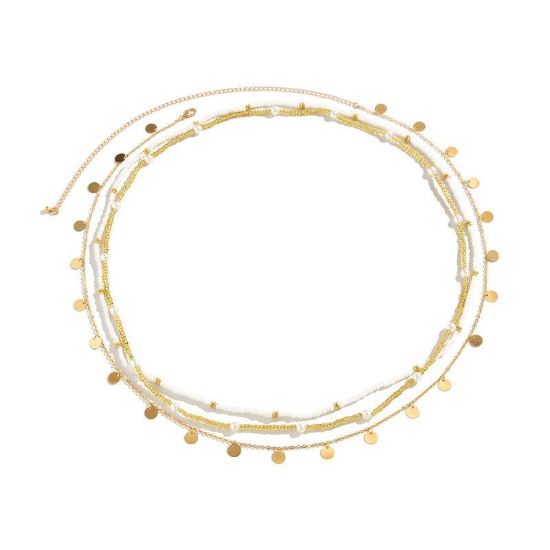 

Set of Round Chain Imitation Pearl Rice Bead Waist Chain Set, European and American Fashion Beach Travel Vacation Accessories for Trendy People Gold+White
