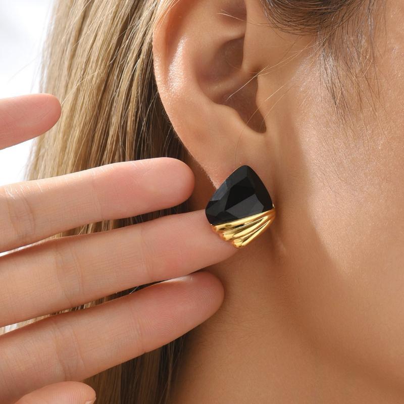 Fashionable Black Resin Spliced Diamond Earrings with A Trendy and High-end Feel, Personalized Earrings