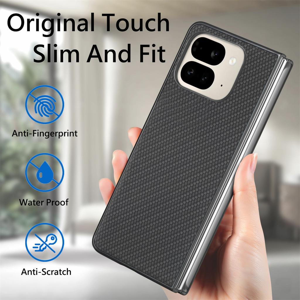 For Google Pixel 9 Pro Fold 5G Case Carbon Fiber Texture PU Leather Coated PC Folding Phone Cover