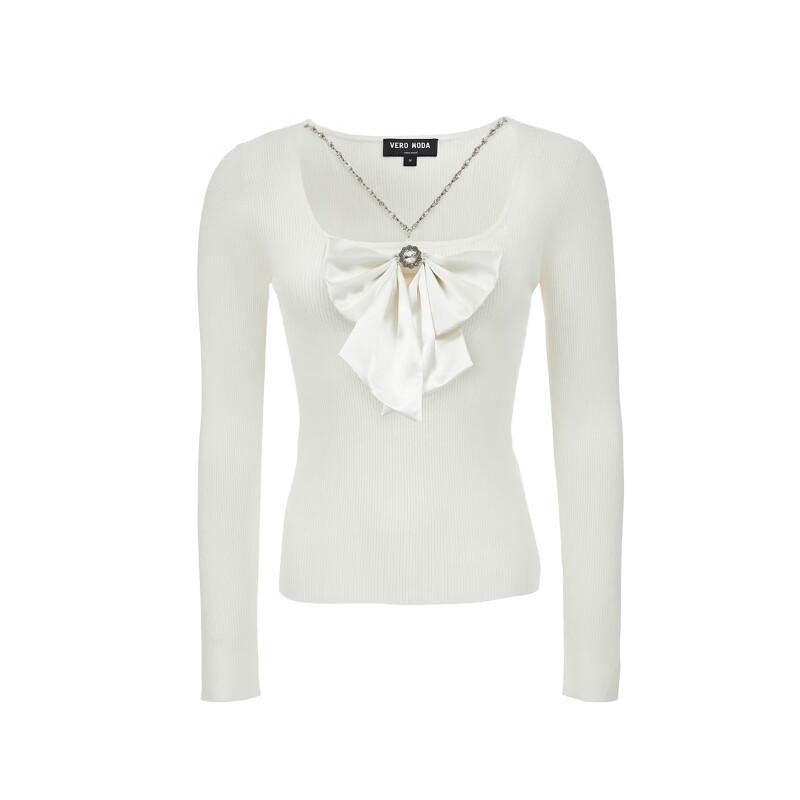Veromoda 2025 Spring Detachable Chain Bow Shimmer Knit Sweater