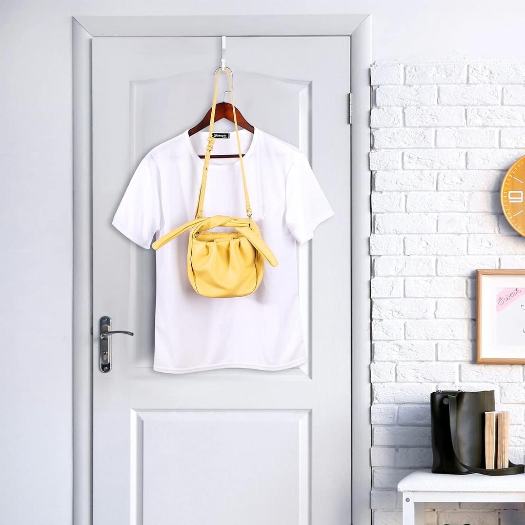 Hotop 2 Pcs Over The Door Hooks Over Door Hanger Sturdy Valet Hooks Mounted Hanging Storage Organizer Rack for Clothes Coats Towels Hats Scarves
