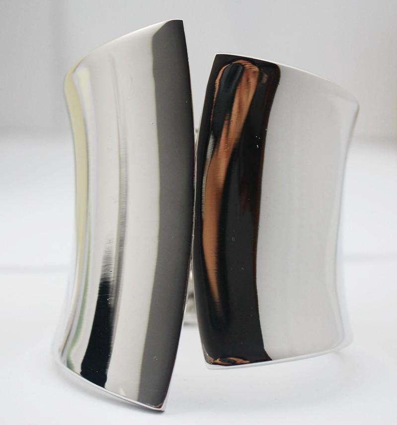 1PCS Wide Asymmetric Indian Style Cuff Bangle Polished Silver Color Alloy Irregular Jewelry