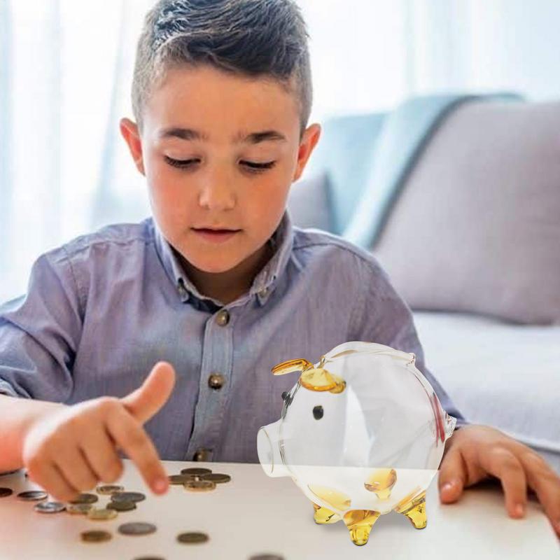 Mini Pig Money Jar Golden Beans Box Clear Jar Pig Shape Bank Portable Coin Bank Container Box Transparent Saving Box Gift