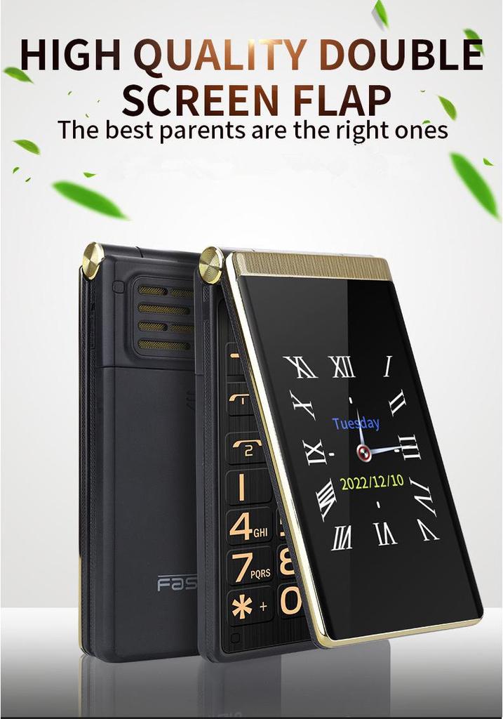 Multi-language Flip Cover Dual Screen Senior Phone (2G/4G) - English, French, Russian, Arabic, Vietnamese, Thai.