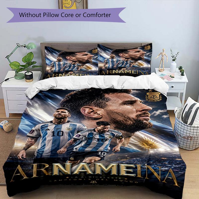 Messi Argentina Football World Champions Personalized Name Bedding Set,Smooth Bed Linen for Bedroom Decor,Perfect Souvenir Gift for Soccer Lovers,Micr