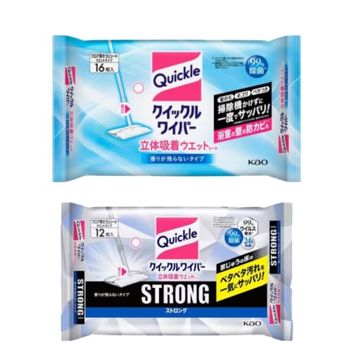 Bulk Purchase: Quickle Wiper 1 Unit + 2 Packs of 3D Absorbent Wet Wipes (16 Fragrance-Free & 12 Strong) with Original Tissues (Black)