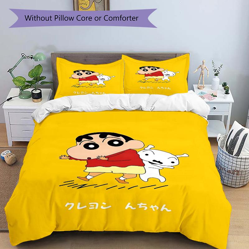 Crayon Shinchan Abenteuer Druck 3-teiliges Bettwäsche-Set Bettbezug mit 2 Kissenbezügen Zuhause Geburtstagsgeschenk