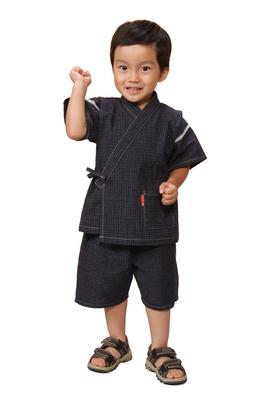 Watanosato Made In Japan Kurume Chijimi Woven Jinbei with a Bunjin Pattern for Kids Jinbei (Watano Sato) Children, (150, Navy)