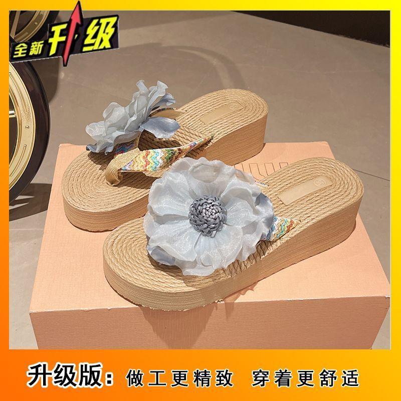 Cool slippers women's summer outer wear 2025 fashion outer wear versatile platform heel fairy wind flower vacation beach shoes