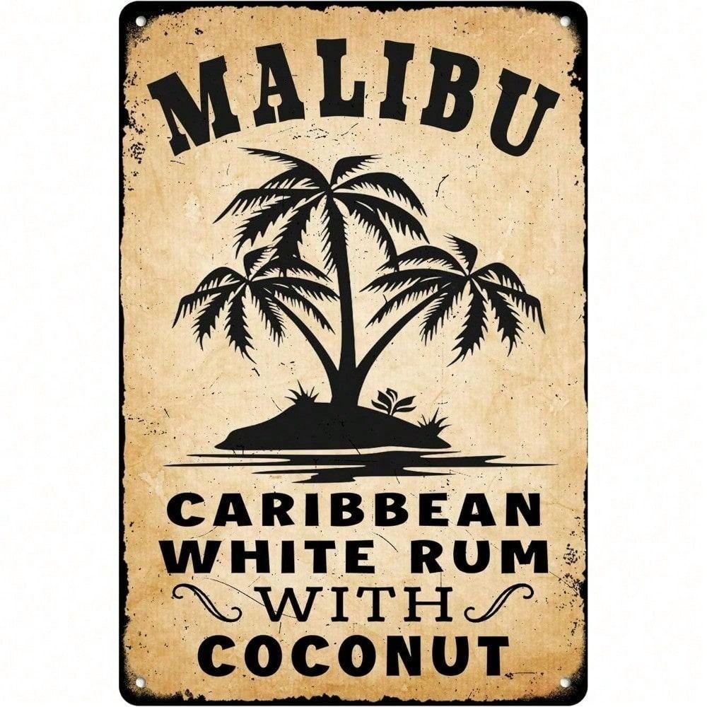 Retro Malibu Tiki Bar Metal Sign Coconut Vintage Wall Decor