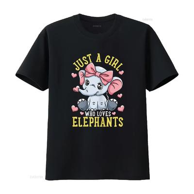 Elephant Lover Just a Girl Who Loves Elephants T Shirt Vintage Washed Breathable Graphic Soft Casual Slightly Fashion