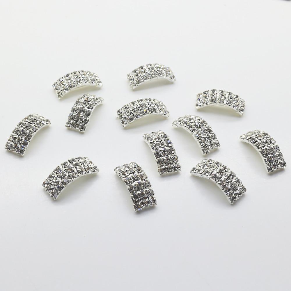 New10Pcs/Set Plating Silver Rhinestone Buckles invitation card Wedding Ribbon Slider DIY Hair Accessories