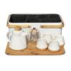 SOTECH Outdoor Travel Tea Set, Modern Chinese Tea Set with Elegant Ceramic Teapot, Teacups with Wooden Coasters, Glass Tea Tin, and Wooden Arm Metal