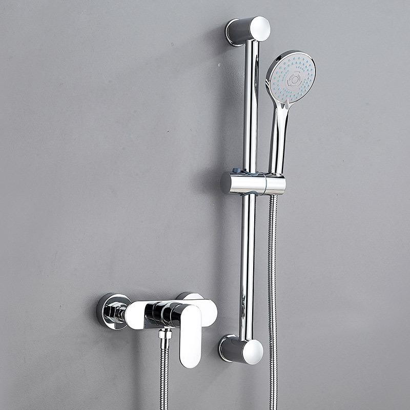 Chrome Brass Simple Shower Set Wall Mounted Hot Cold Water Mixer Faucet Shower Lift Shower Faucet Handheld Shower Set