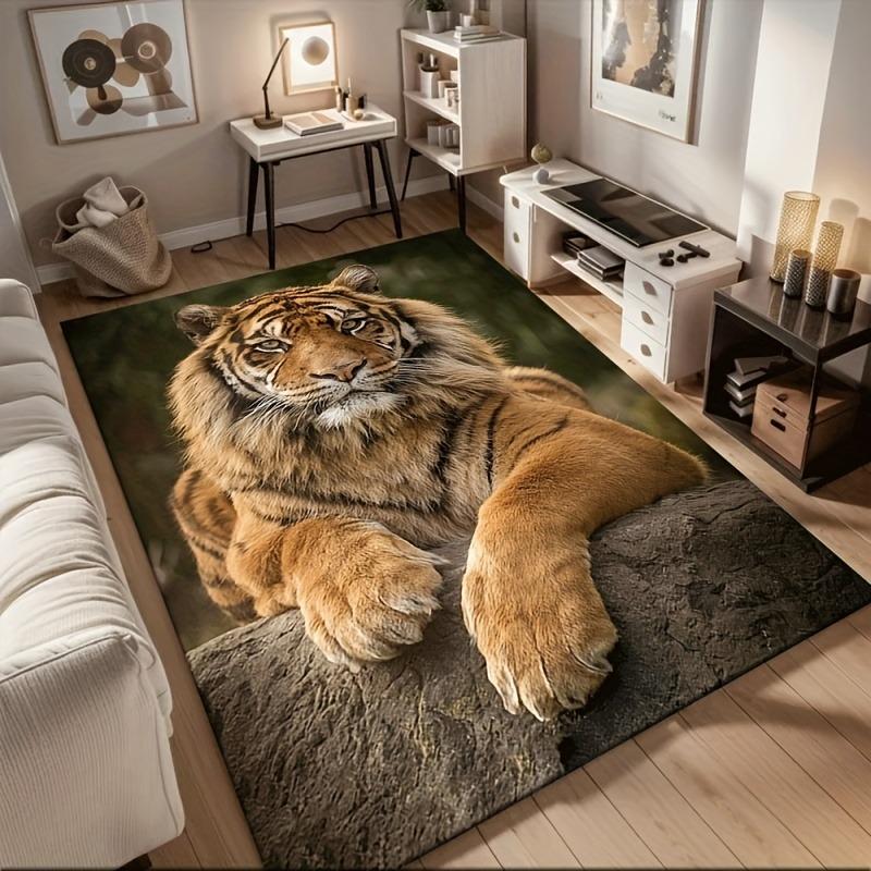 3D Tiger Pattern Area Rug Soft Flannel Floor Mat for Living Room, Bedroom Carpet, Sofa Coffee Table Floor Mat, Decorative Rug