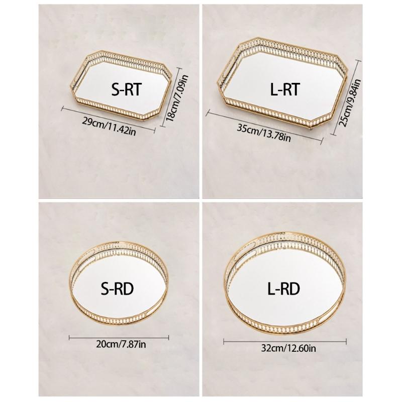 Dekoracyjny Złoty Organizer na Kosmetyki z Lustrem Szklane Powierzchnie Taca do Przechowywania Kosmetyków na Toaletkę Dekoracja Łazienki