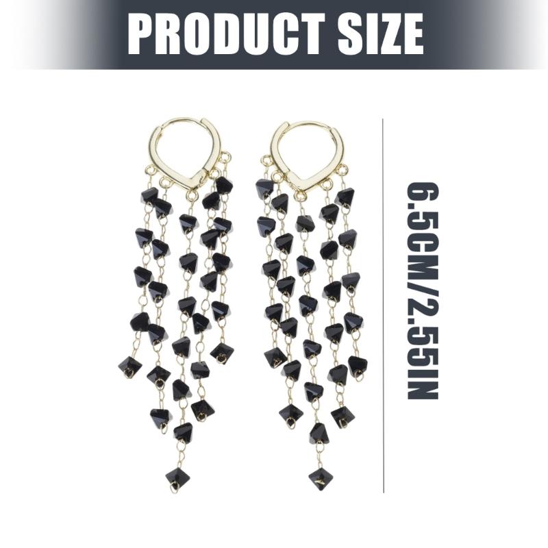 Long Crystal Fringe Earrings Slimming Design for Round Faces Sparkling Crystals for Parties Daily Wear Comfortable