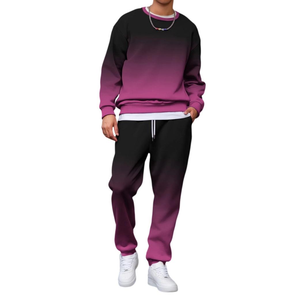 Men's Gradient Print Hoodie and Jogger Pants Set Casual Loose Fit Two Piece Outfit