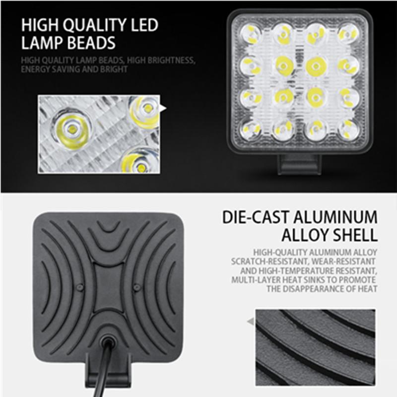 Factory 48W Square LED Work Light Flood Spot Lamp Work Light for Offroad Truck Tractor Boat Bar 12V 24V