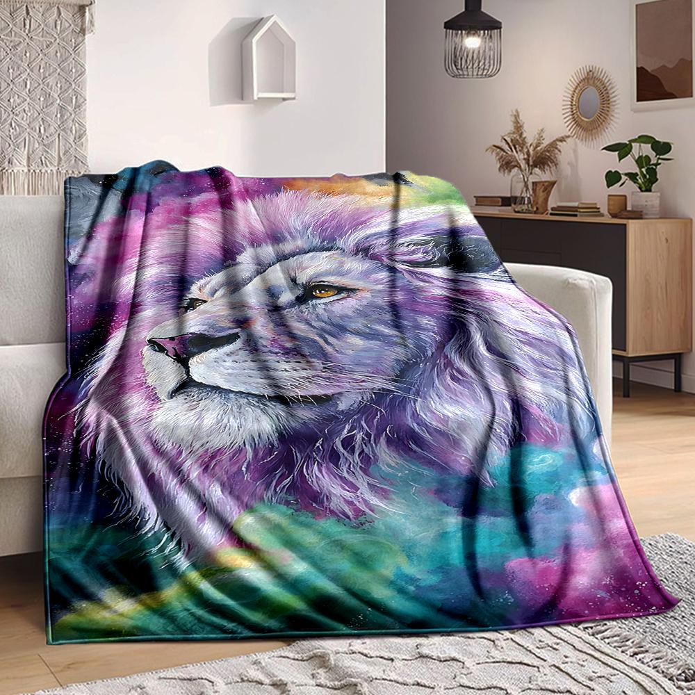 1Pc Cosmic Lion Majesty Flannel Blanket, Soft And Comfortable, Casual Warm, Camping Travel, Christmas, Halloween Xmas Gift. G1321