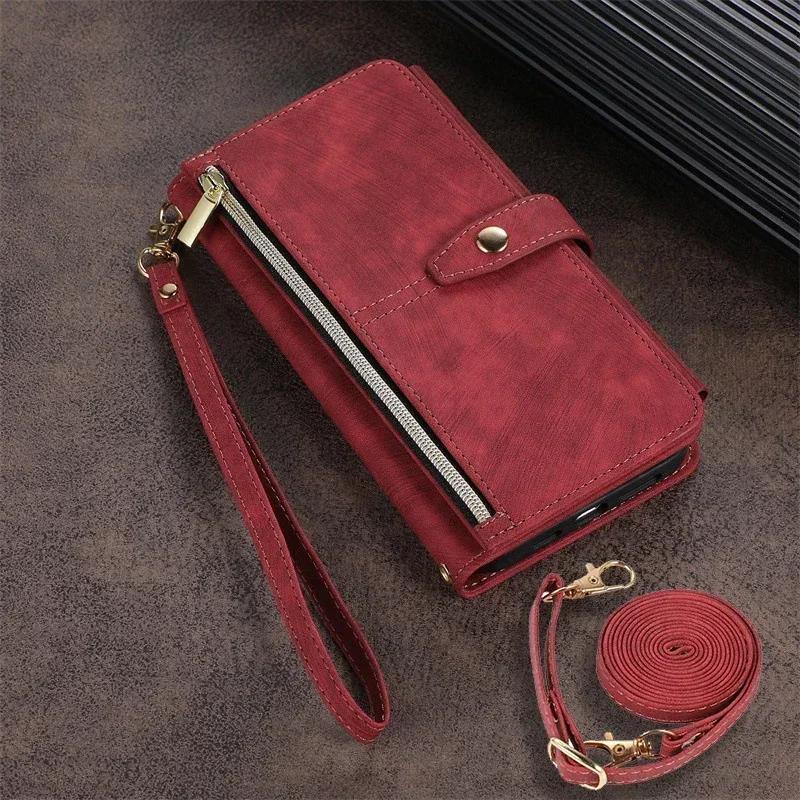 

Phone Case for Samsung Galaxy S23 S24 FE S25 Ultra Edge S22 Plus A16 A06 A26 A36 A56 A15 A35 A55 Cover Zipper Wallet Crossbody Galaxy S23 червоний