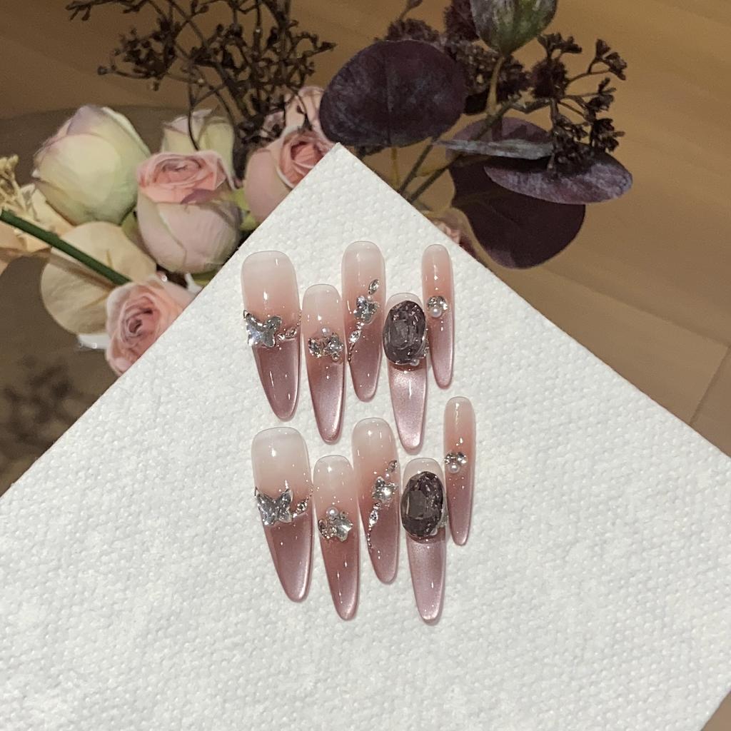 Pure Pink Gradient Side Light Cat Eye Oblique Edge Broken Diamond K9 Oval Diamond Nine Purple Fire Armor Piece