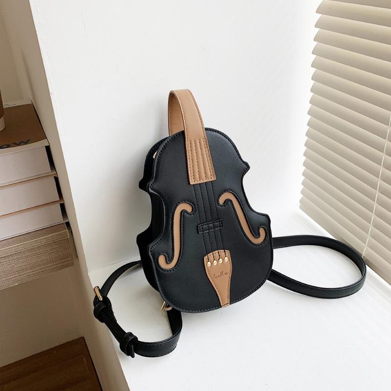 1pc Violin Shaped Crossbody Bag  Creative Sling Backpack  Trendy PU Leather Shoulder Bag