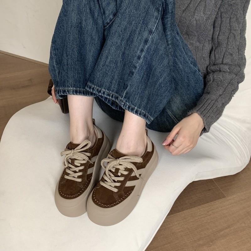 Shougu popular big head retro bread shoes women's 2025 new matte leather niche student platform sports shoes tide