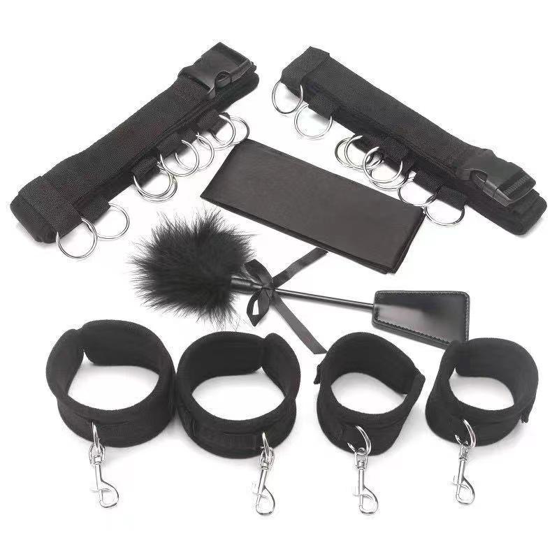 Bed Binding Set Dark Scarf Eye Mask Feather Rod Combination Sex Bed Binding Hands and Feet Shackles Racket