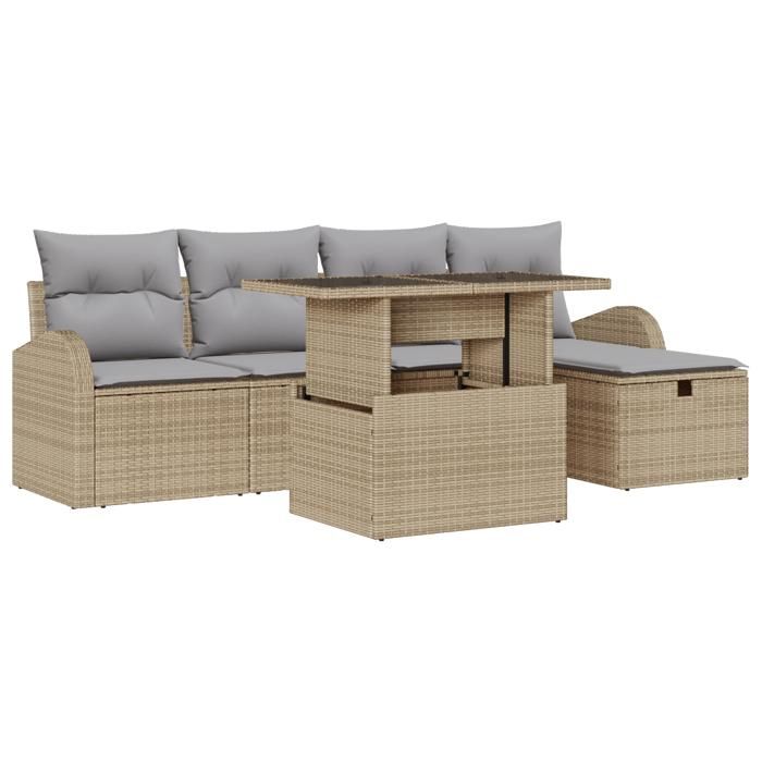 Ensemble de canapés de jardin 6 pièces avec coussins Beige Poly Rotin, Canapé de jardin 2 places avec rangement et coussins 3361079