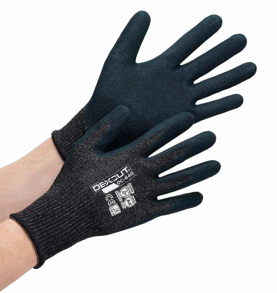 Weed DEXCUT Work Level Packaging Work Size L Black DC-640 Cut-Resistant Gloves, C, Thin, Gloves, Grip, Non-Slip, Nitrile, (1 Pair),