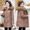 Trendy Winter Thickened Down Jacket for Women Mid Length Fashion Coat Middle Aged and Elderly Mom