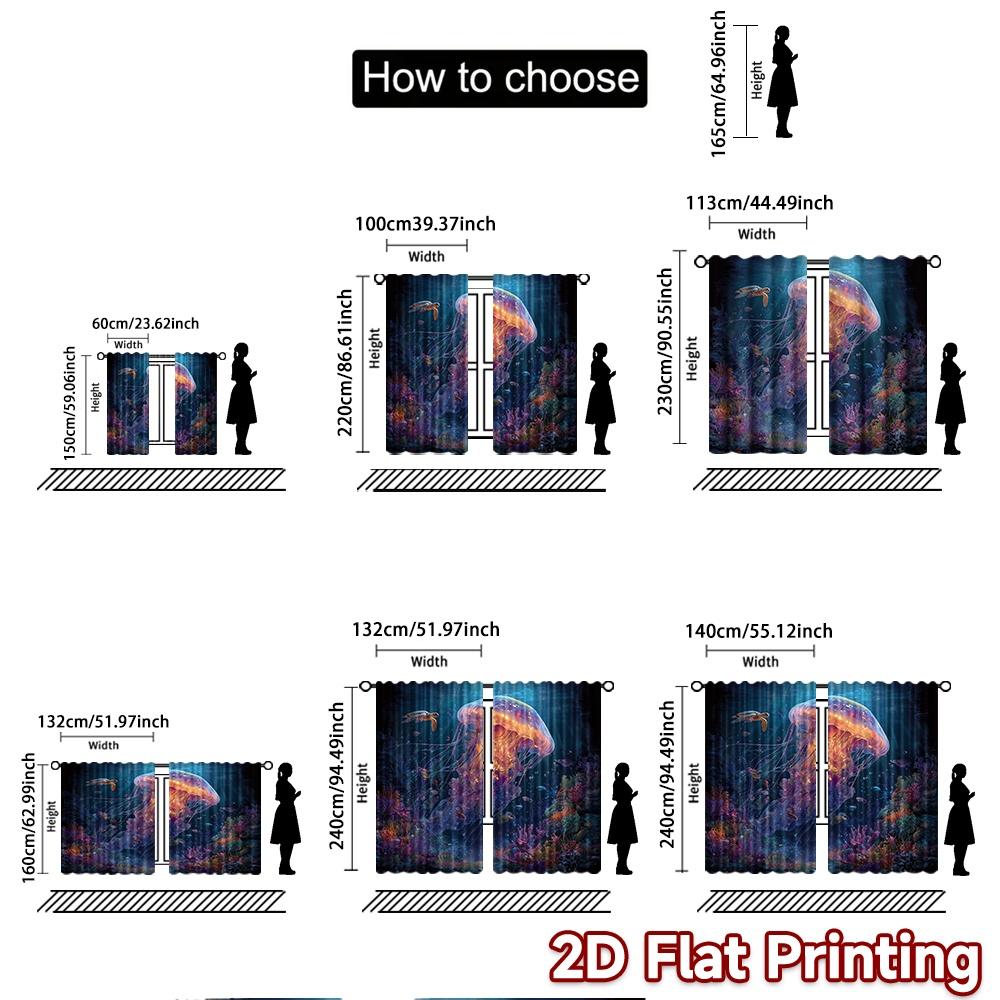 2pcs, 2D FLAT PRINTING Curtains (Without Rod) Underwater Harmony Halloween Festival Fashion Curtains Yarn Curtains Gifts Use for