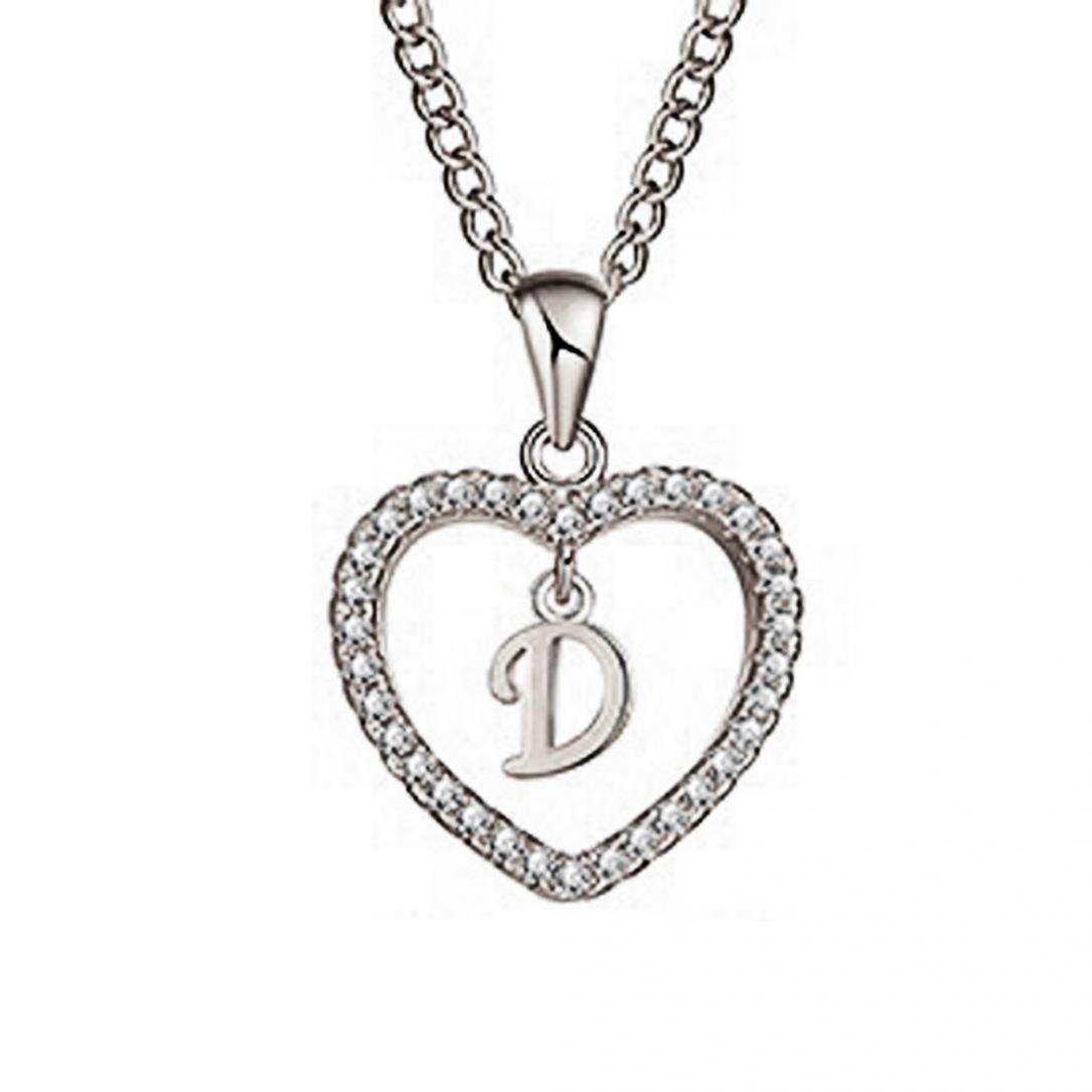 

Ожерелье с кулоном Буквы алфавита в сердечке D серебряный
