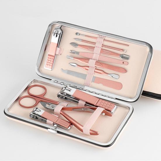 1 Set Rose Gold Color Manicure Cutters Hygienic Faux Leather Toenail Fingernail Manicure
